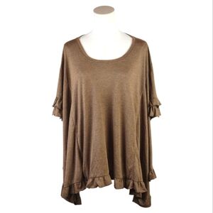 Basically Me Ruffle Hem Tunic Top Brown Made in USA Flowy Oversized Small